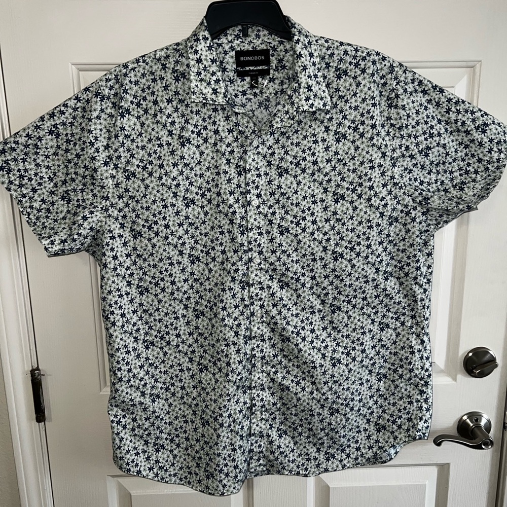 2/30 Bonobos Riviera Shirt‎ Mens XXL WH/GRN Blue Floral Cotton Button Up